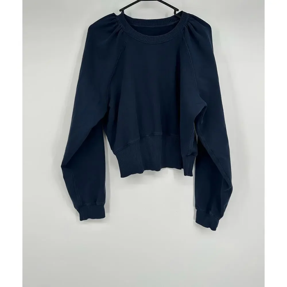 Lululemon LA puff sleeve cropped sweatshirt navy blue